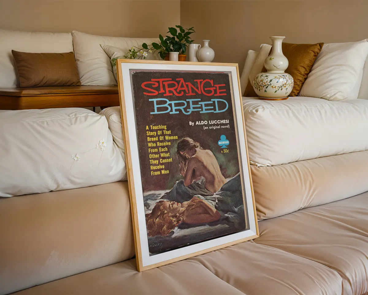 Vintage lesbian pulp paperback cover poster titled Strange Breed in a moody intimate illustrated style. — photo 6