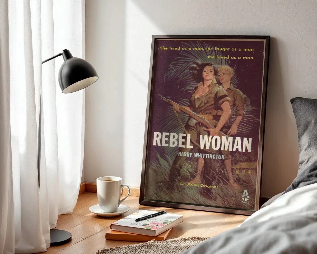 Vintage sapphic pulp paperback cover poster titled Rebel Woman in a dramatic adventure illustration. — photo 3