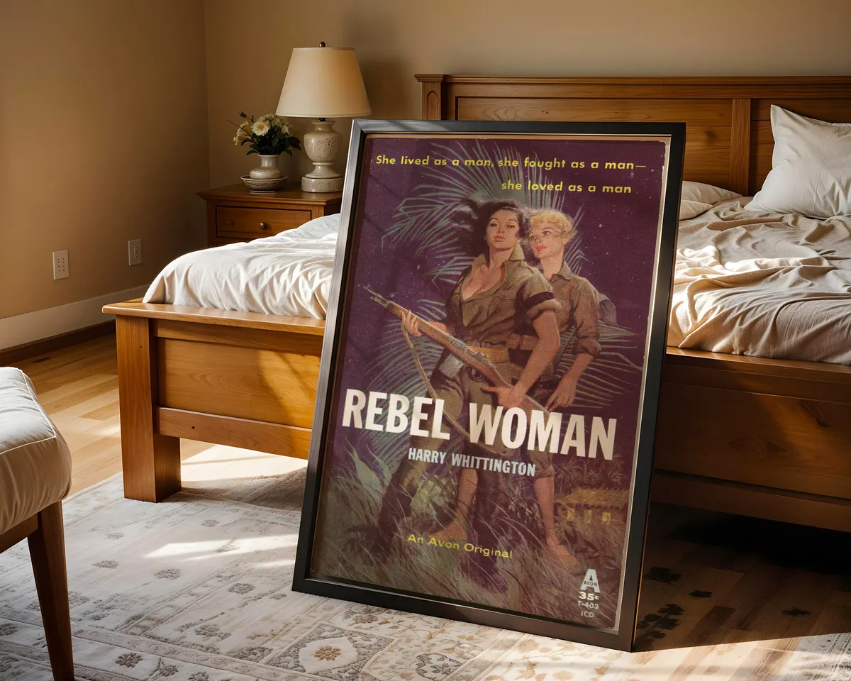 Vintage sapphic pulp paperback cover poster titled Rebel Woman in a dramatic adventure illustration. — photo 4