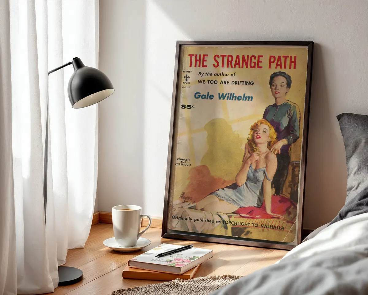 Vintage lesbian pulp paperback cover poster for The Strange Path in a literary mid-century illustrated style. — photo 3