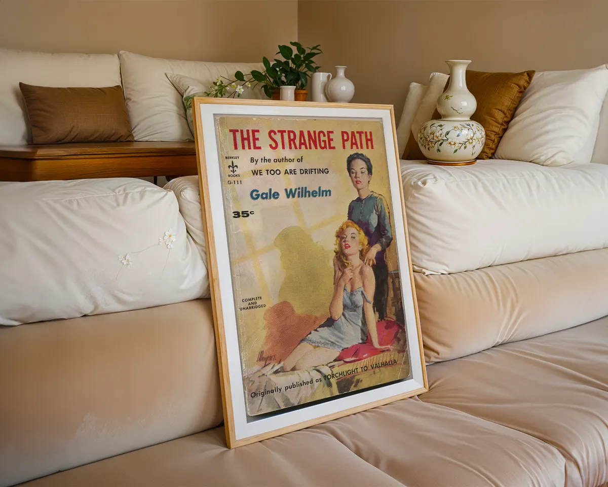 Vintage lesbian pulp paperback cover poster for The Strange Path in a literary mid-century illustrated style. — photo 6