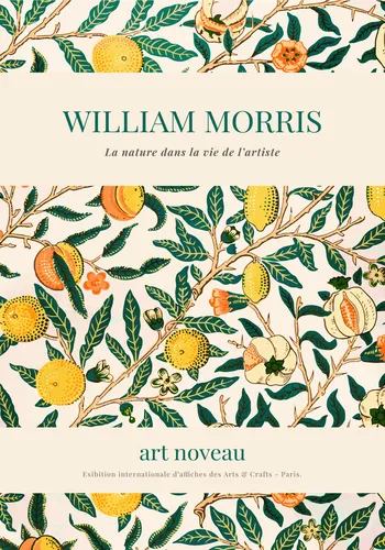 Maximalist William Morris style floral poster with a dense Victorian repeating pattern in rich jewel greens and deep earthy hues.