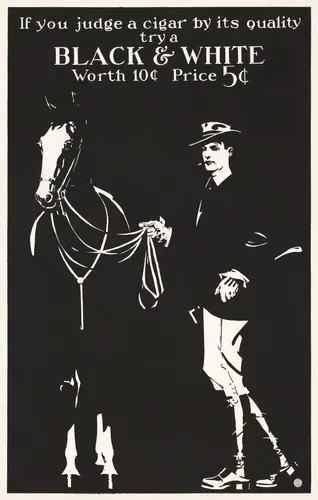 Vintage 1890s black and white cigar advertising poster with a bold clean illustration in golden age American poster style.