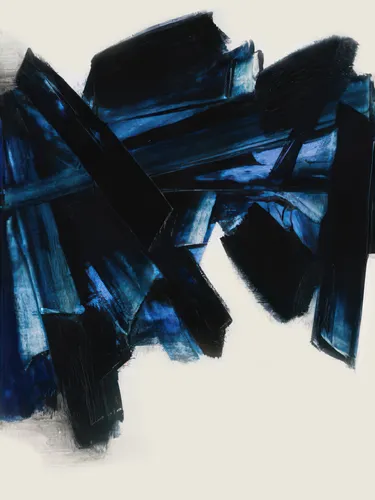 Textured black abstract poster with rich layered surface and gestural strokes catching light within darkness.