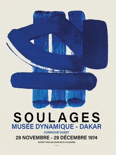 Deep blue abstract art poster with dark navy gestural composition and luminous surface texture.
