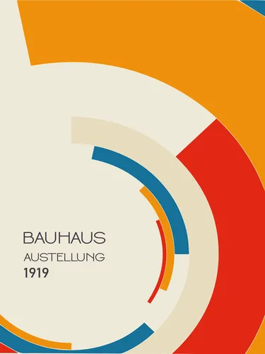 Vintage Bauhaus 1919 commemorative poster with clean geometric composition in a primary palette.