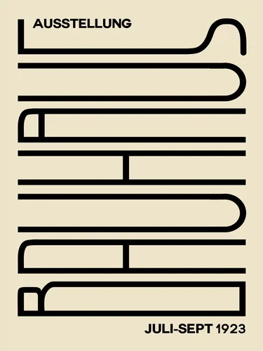 Warm Bauhaus style geometric poster in soft orange, beige and cream tones.