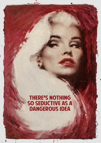 Moody dark art poster with shadowy seductive composition in a rich dramatic palette.