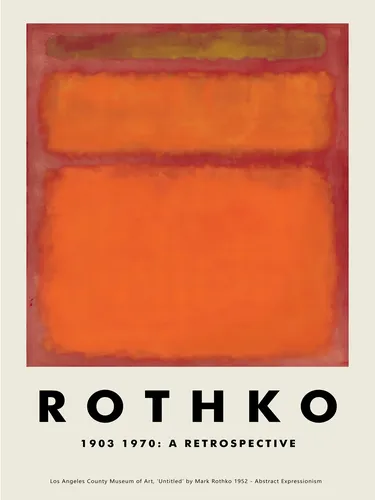 Rothko style abstract colour field poster in luminous orange with soft-edged meditative colour blocks.