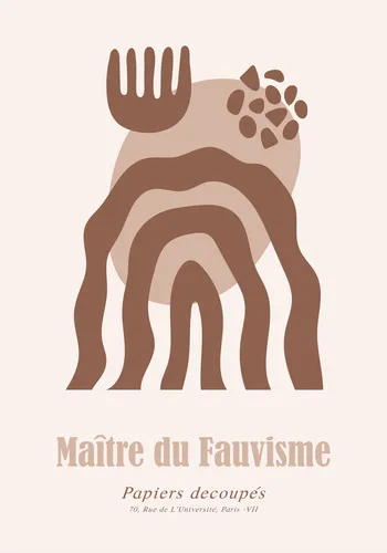 Second Matisse style Fauvist French street scene poster in warm vivid café colours.