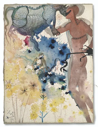 Salvador Dalí-inspired surrealist rhinoceros illustration poster print, warm surrealist colour and composition, geometric divine proportion obsession visual theme, Spanish Surrealism aesthetic movement, vivid fantastical illustration style, archival quality print, surrealist art collector wall piece, surrealism home décor statement, gallery art print, Dalí movement inspired gift, surrealist art history print.