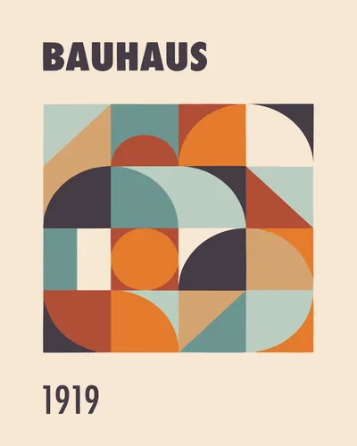 Small format vintage Bauhaus 1919 poster with clean geometric design in a primary palette.