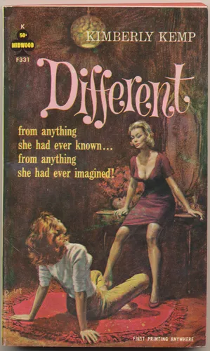 Vintage 1950s lesbian pulp paperback cover poster titled Different in a bold illustrated mid-century style.